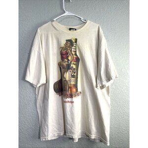 Captain Morgan T-Shirt Men 2XL Cream Vtg Graphic Tee Rum Promo Tee 90s Y2K Pinup